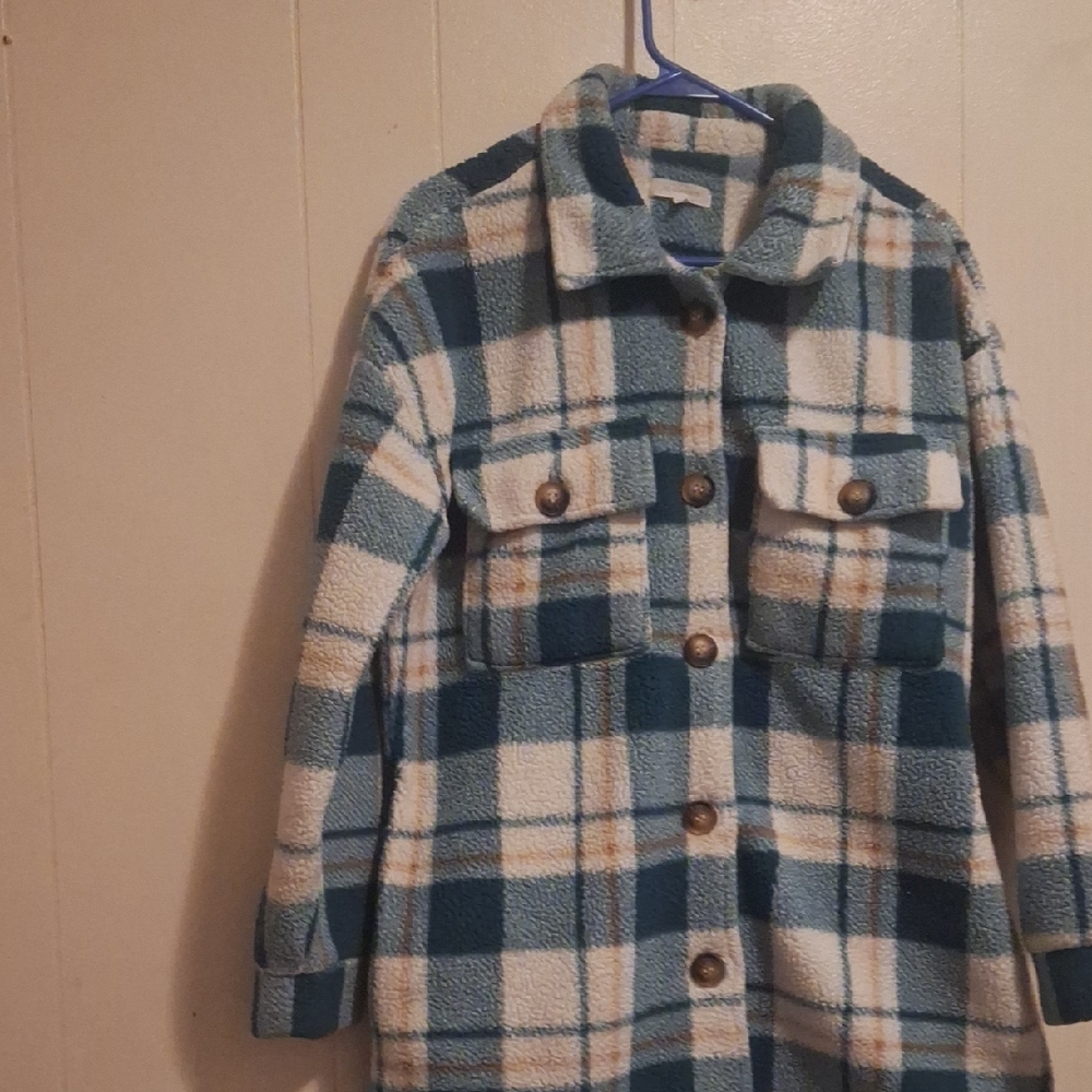 Chaqueta De MujerPlaid Jacket - Blue and Cream SizeM